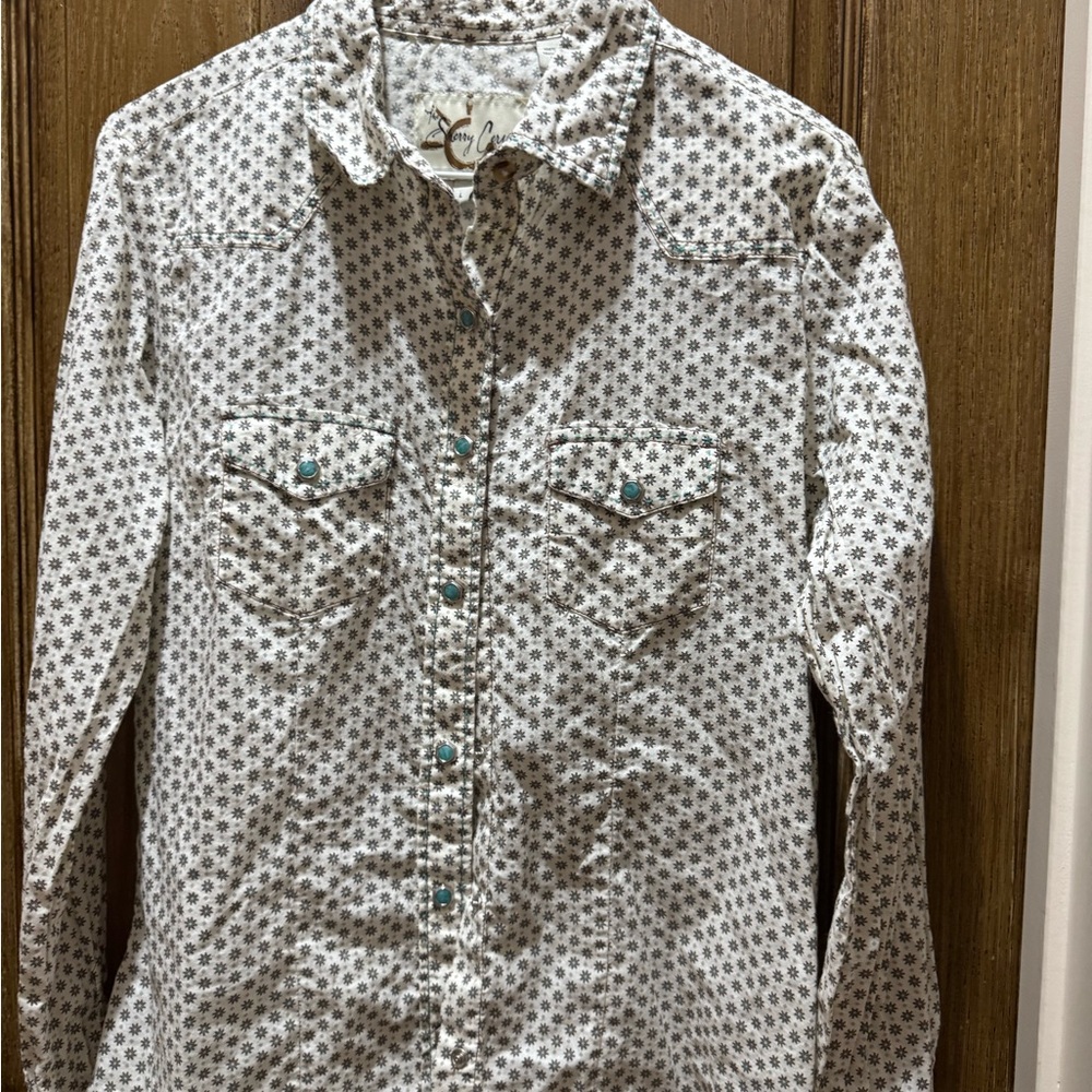 100% Cotton White Casual Button Down Shirt with Polka Dots